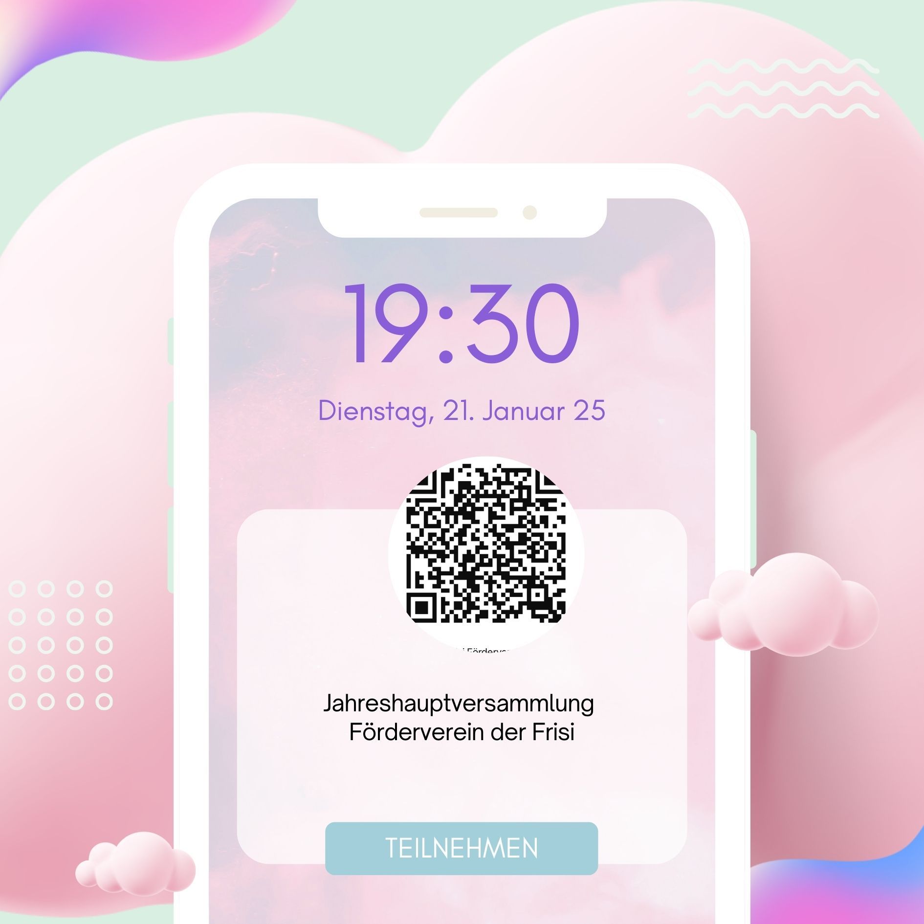 3D Gradient Shapes and White Phone UI Meeting Invitation Notification for Instagram Post Company Agency - 1